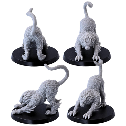 Multiple views of a stalking Draconic Cat miniature with long tail and spiked limb details