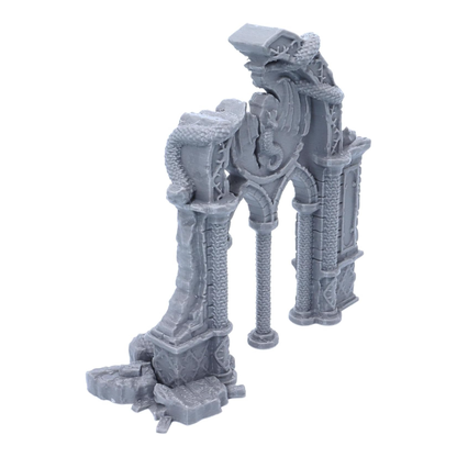 Three-quarter view of the fantasy Dragon Archway showing the depth of the ruined gateway structure