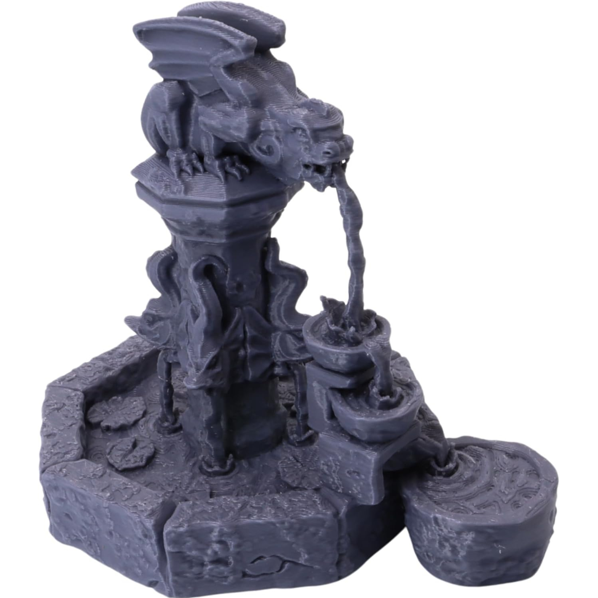Front view of the resin Dragon Fountain showing the dragon statue, central pillar and tiered basins.