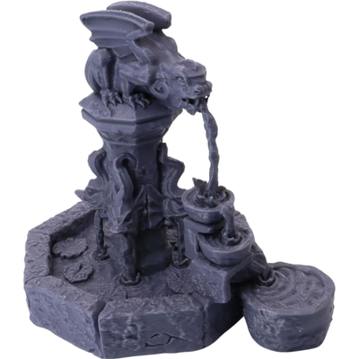 Front view of the resin Dragon Fountain showing the dragon statue, central pillar and tiered basins.