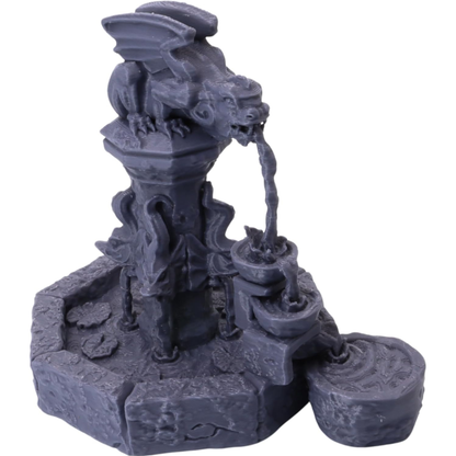 Front view of the resin Dragon Fountain showing the dragon statue, central pillar and tiered basins.