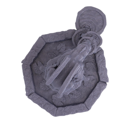Top-down view of the Dragon Fountain showing the full footprint, surrounding basin and decorative layout.