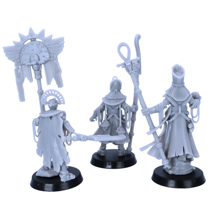 Three 32mm Egyptian Skeleton characters posed together as an undead command group.