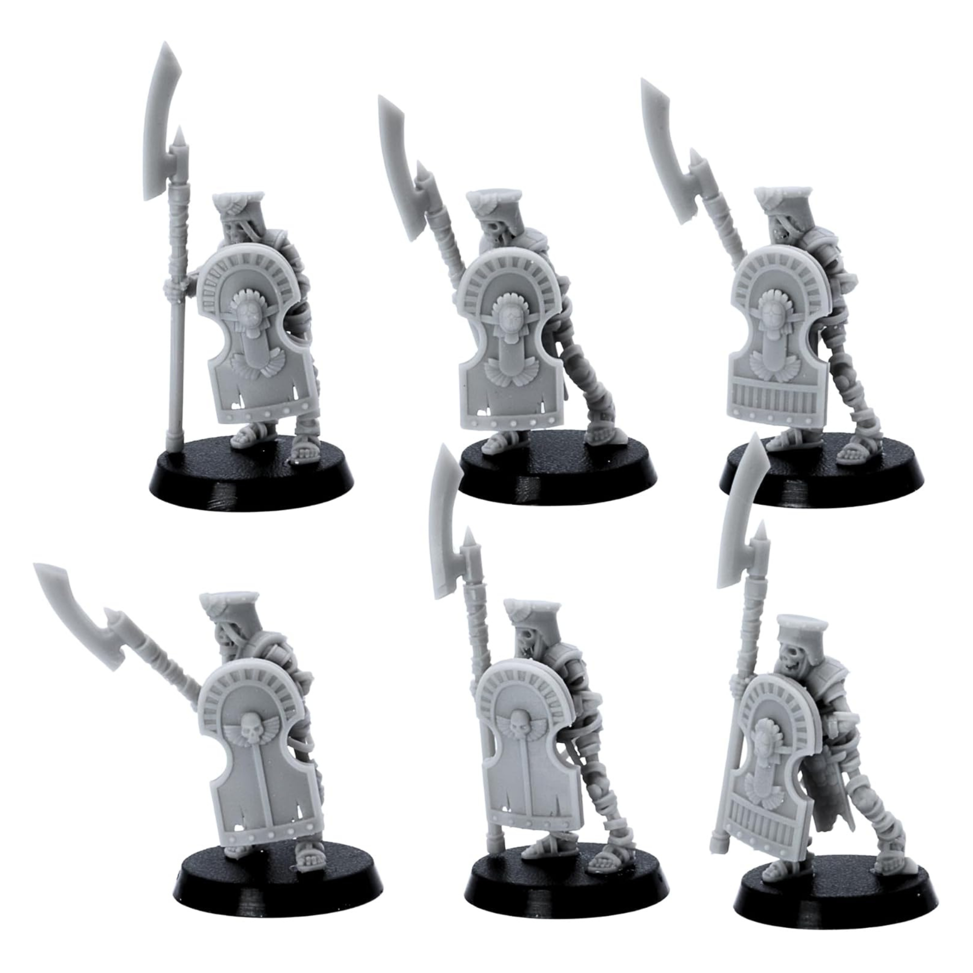 Undead Egyptian royal guards carrying large decorated shields and ceremonial polearms.
