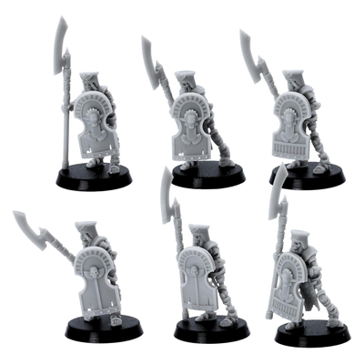 Undead Egyptian royal guards carrying large decorated shields and ceremonial polearms.