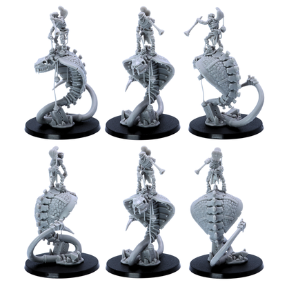 Rear views of undead serpent cavalry showing skeletal spines, scaled backs and rider equipment.