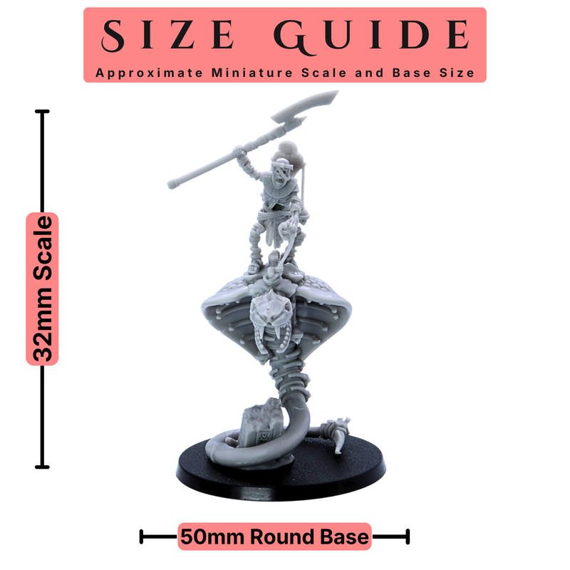 Egyptian Snake Rider shown at 32mm scale on a 50mm round base.