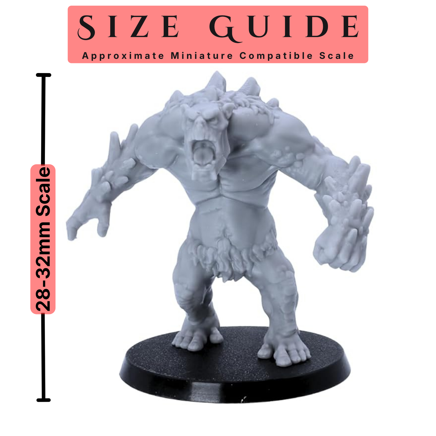 Fantasy monster miniature shown as compatible with approximately 28mm to 32mm scale tabletop collections.