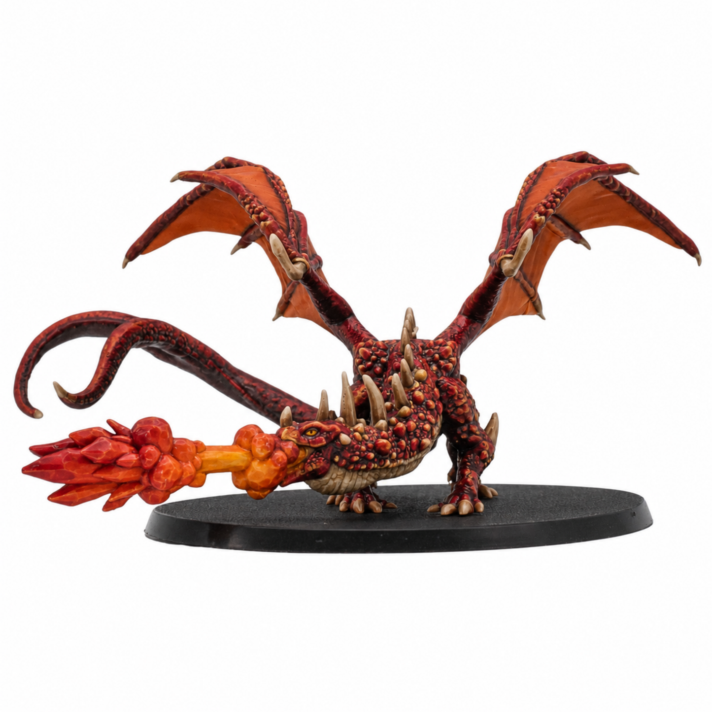 Painted example of a Fire Breathing Crystal Dragon fantasy tabletop miniature by Epic Miniatures on a large oval base.