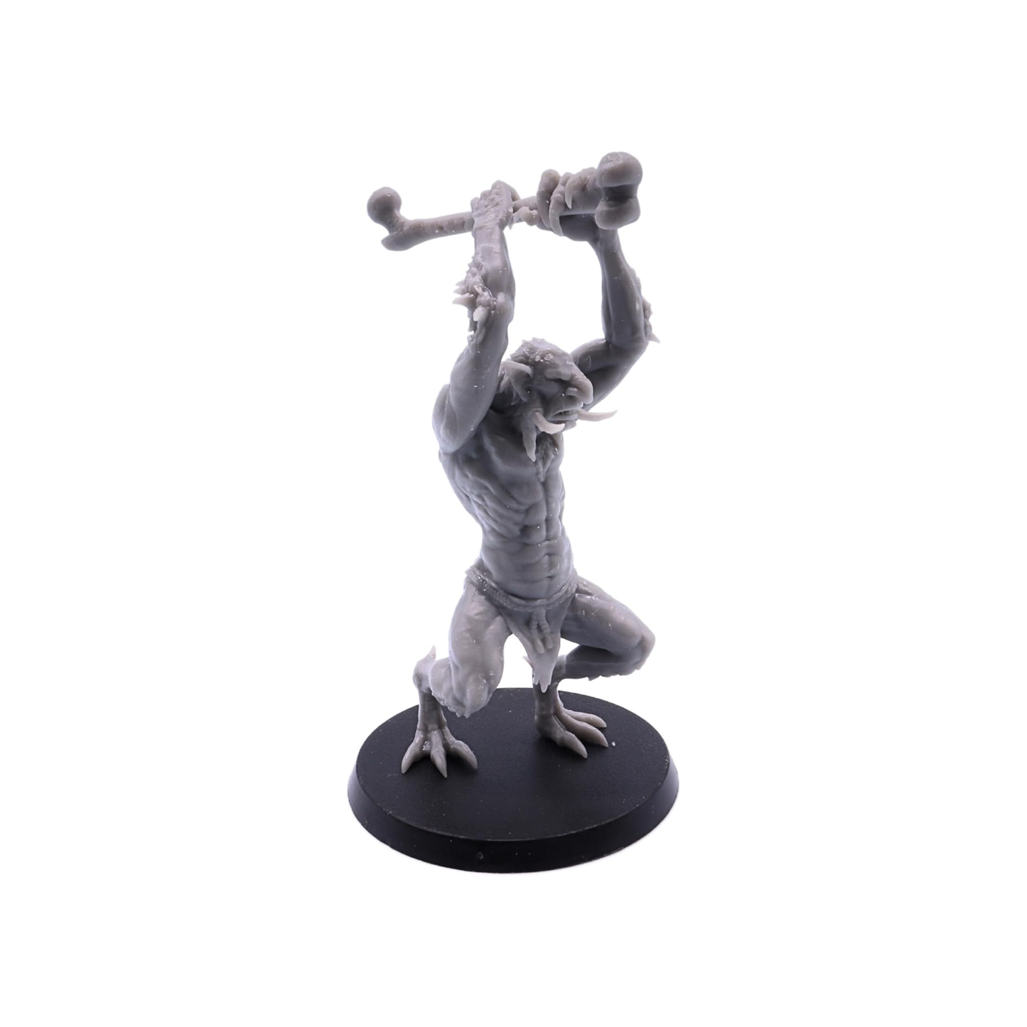 Forest Troll miniature raising a large bone club overhead in an aggressive striking pose.