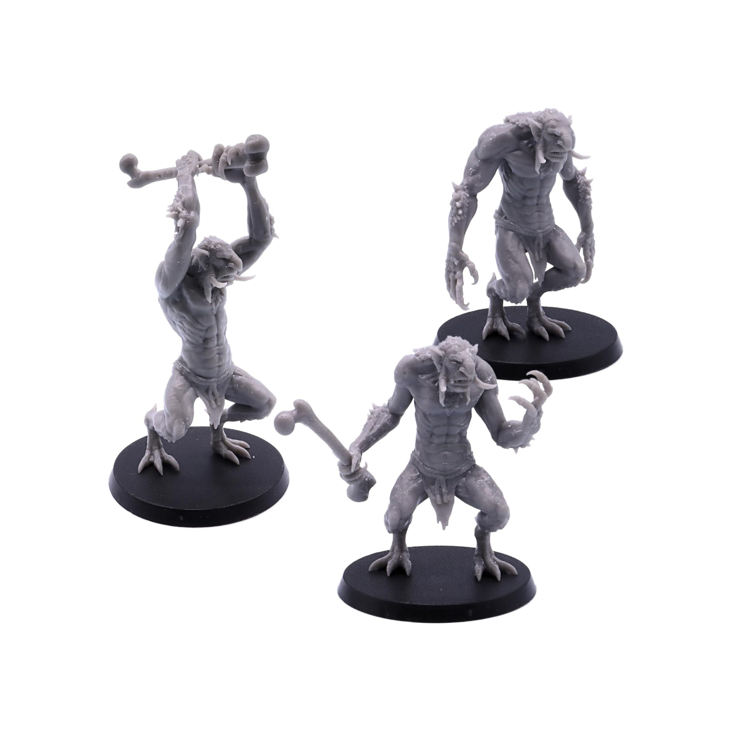 Complete set of three Forest Troll miniatures shown together on 50mm round bases.
