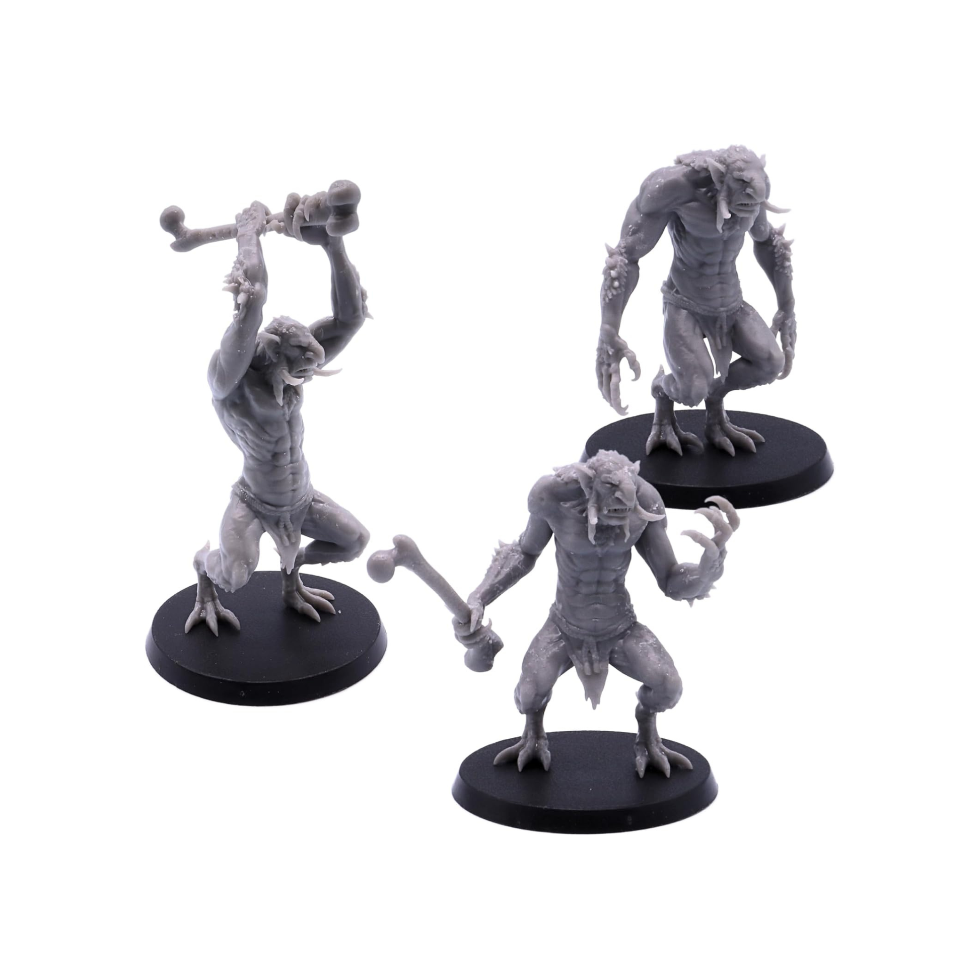 Complete set of three Forest Troll miniatures shown together on 50mm round bases.