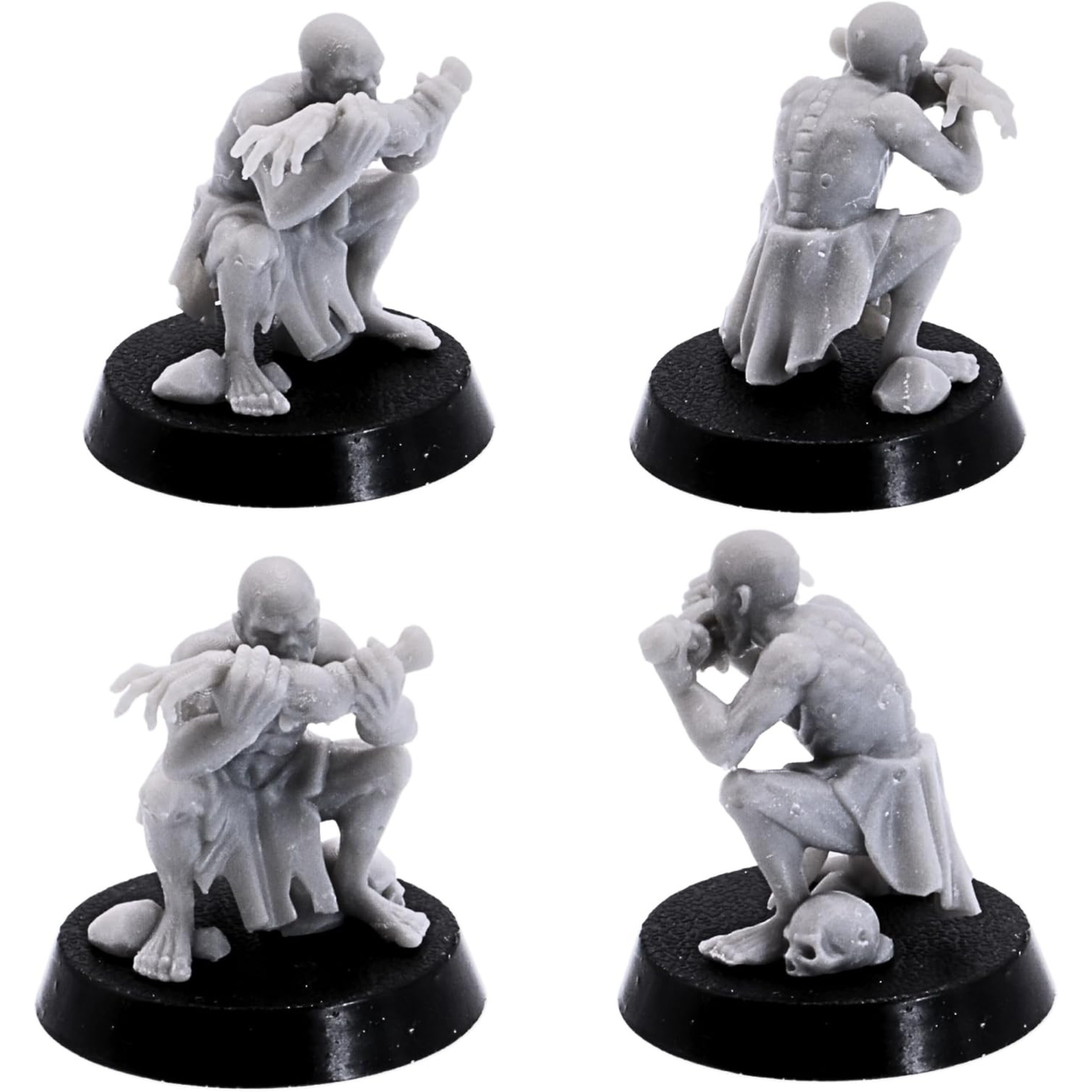 Crouching ghoul miniature holding and biting a large bone.