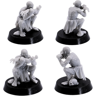 Crouching ghoul miniature holding and biting a large bone.