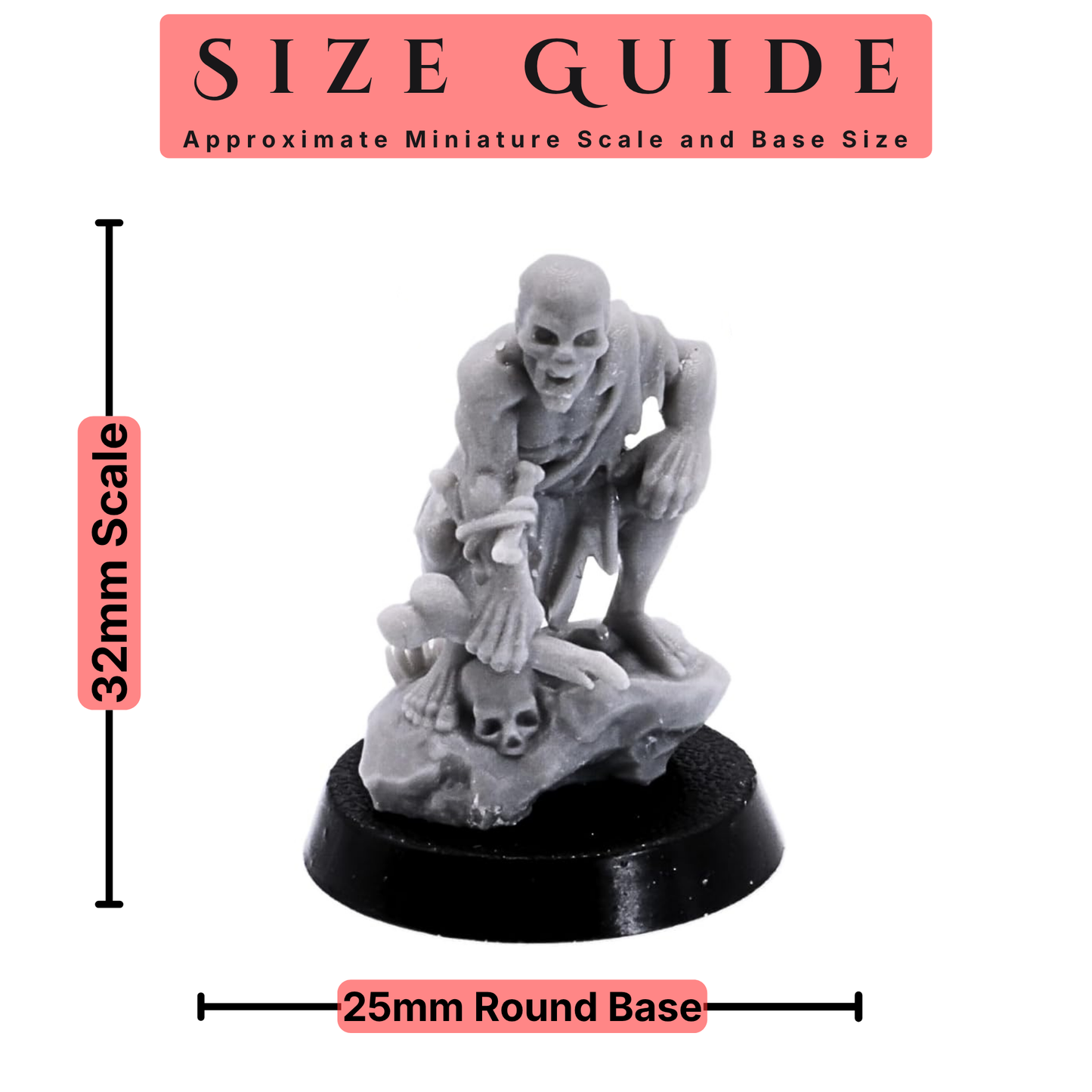 32mm scale ghoul miniature shown on a 25mm round base for size reference.