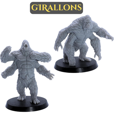 Two large four-armed Girallon jungle monster miniatures in different poses.