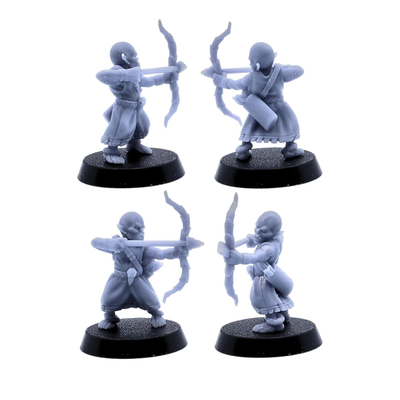 Goblin archer miniature drawing a bow and carrying a quiver of arrows.