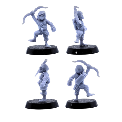 Goblin raider miniature carrying a bow overhead in an energetic attacking pose.