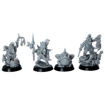 Unpainted Goblin Characters set of 4 for 32mm scale fantasy tabletop games.