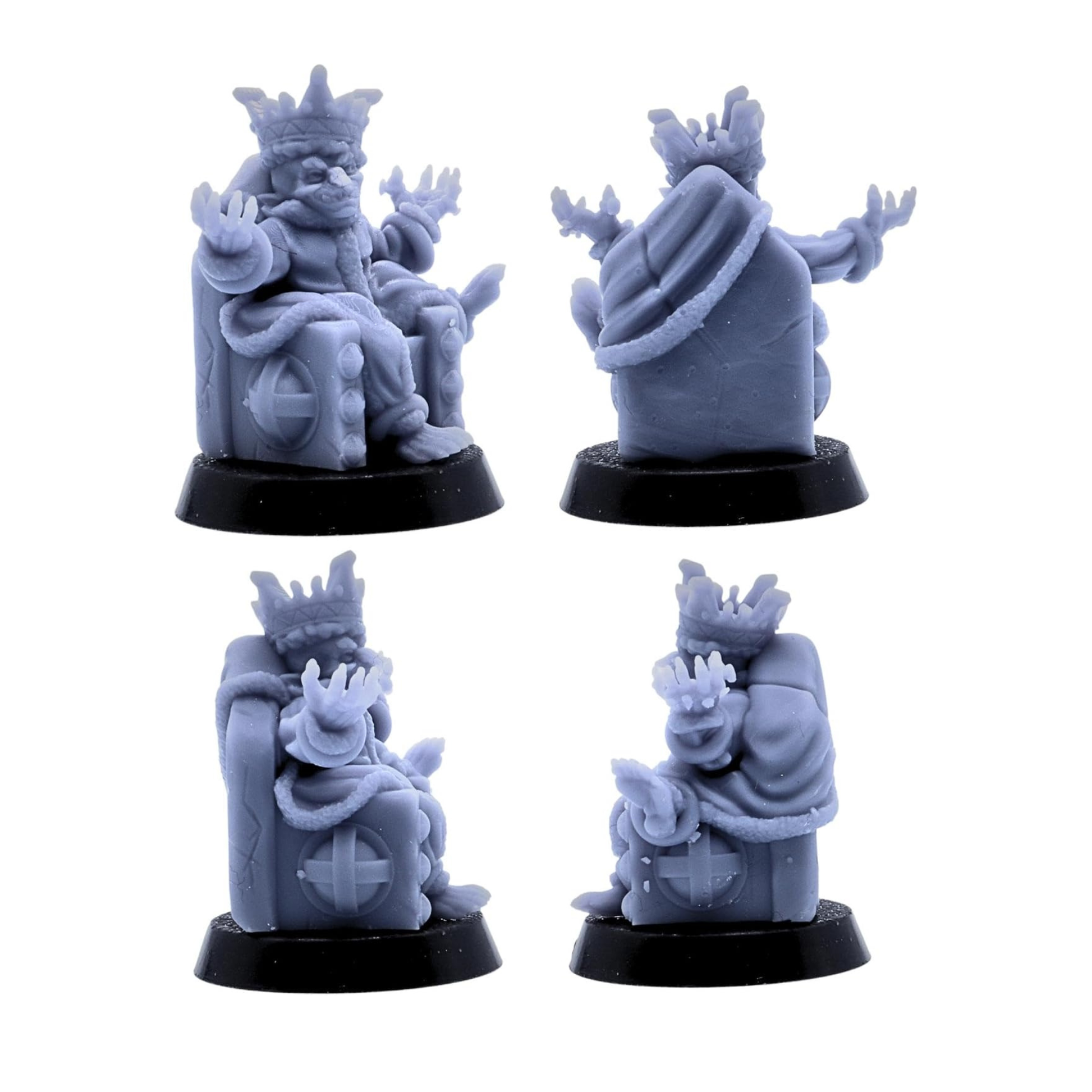 Goblin King miniature seated on a decorated throne wearing a crown and ornate robes.