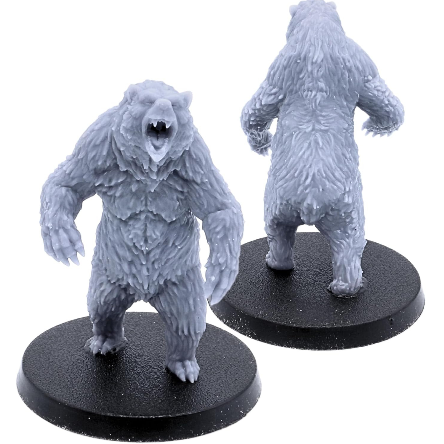 Upright roaring Grizzly Bear miniature shown from the front and rear.