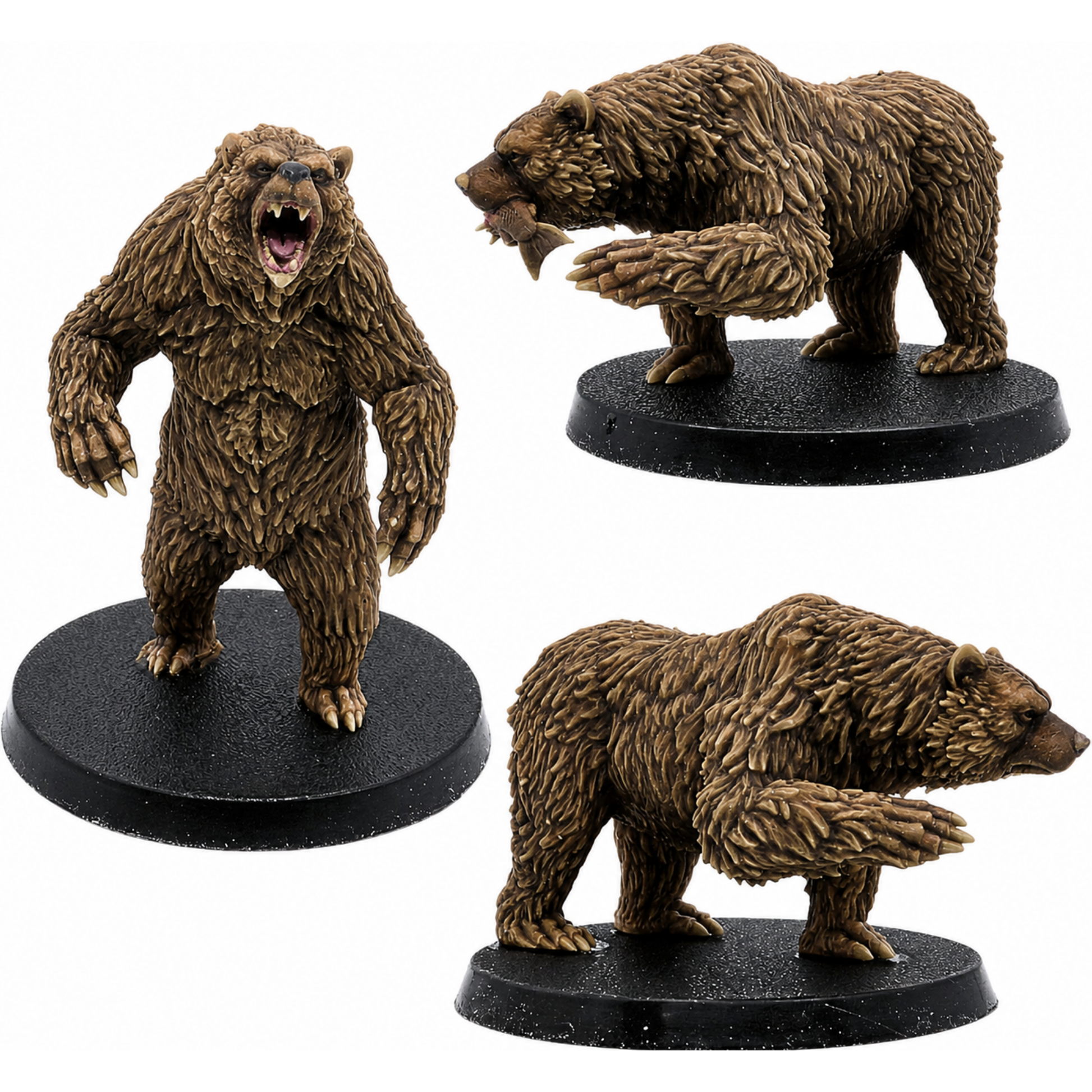 Painted showcase of three Grizzly Bear miniatures by Epic Miniatures.