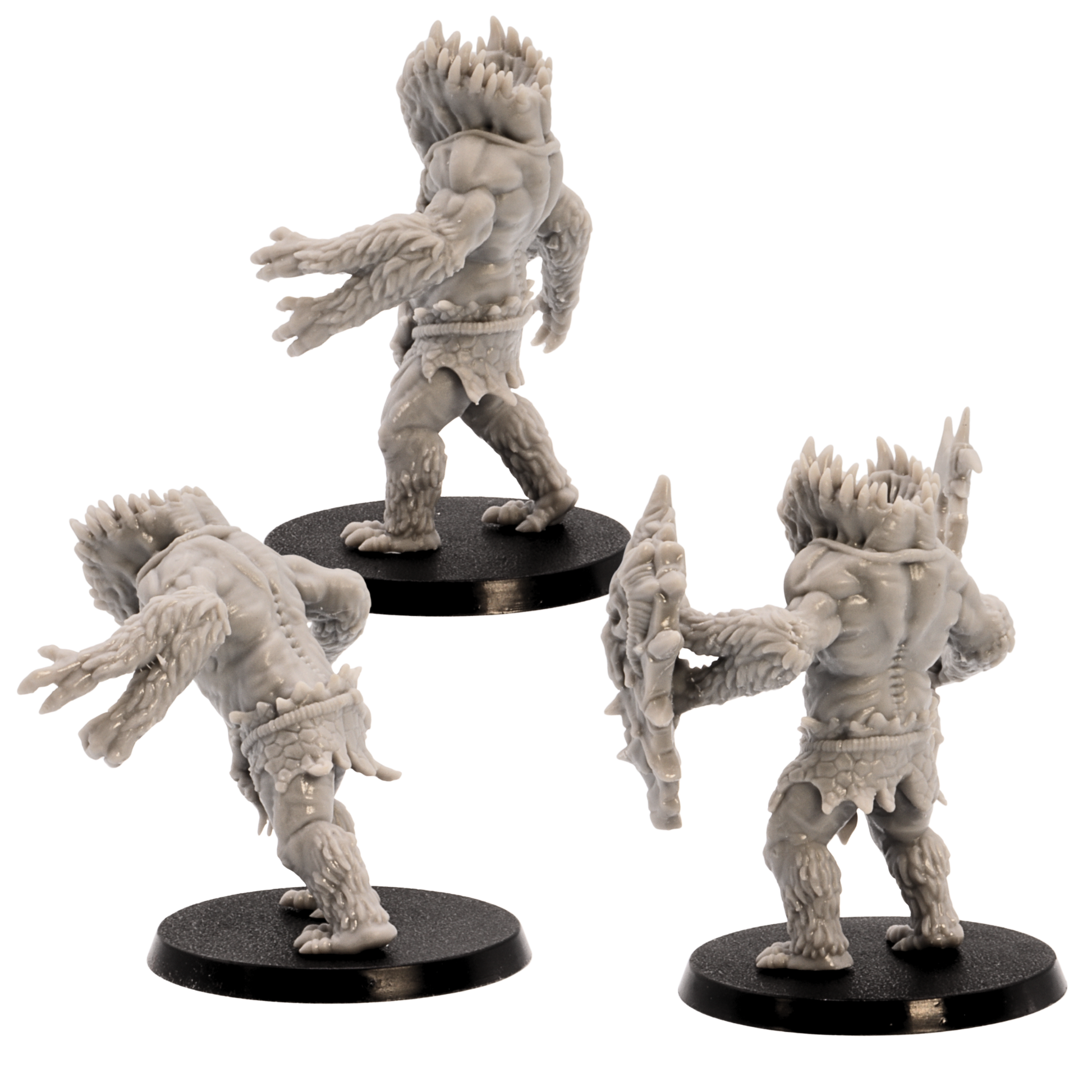 Rear angled views of the Gug Monster miniatures showing detailed musculature, spines, claws, and accessories.