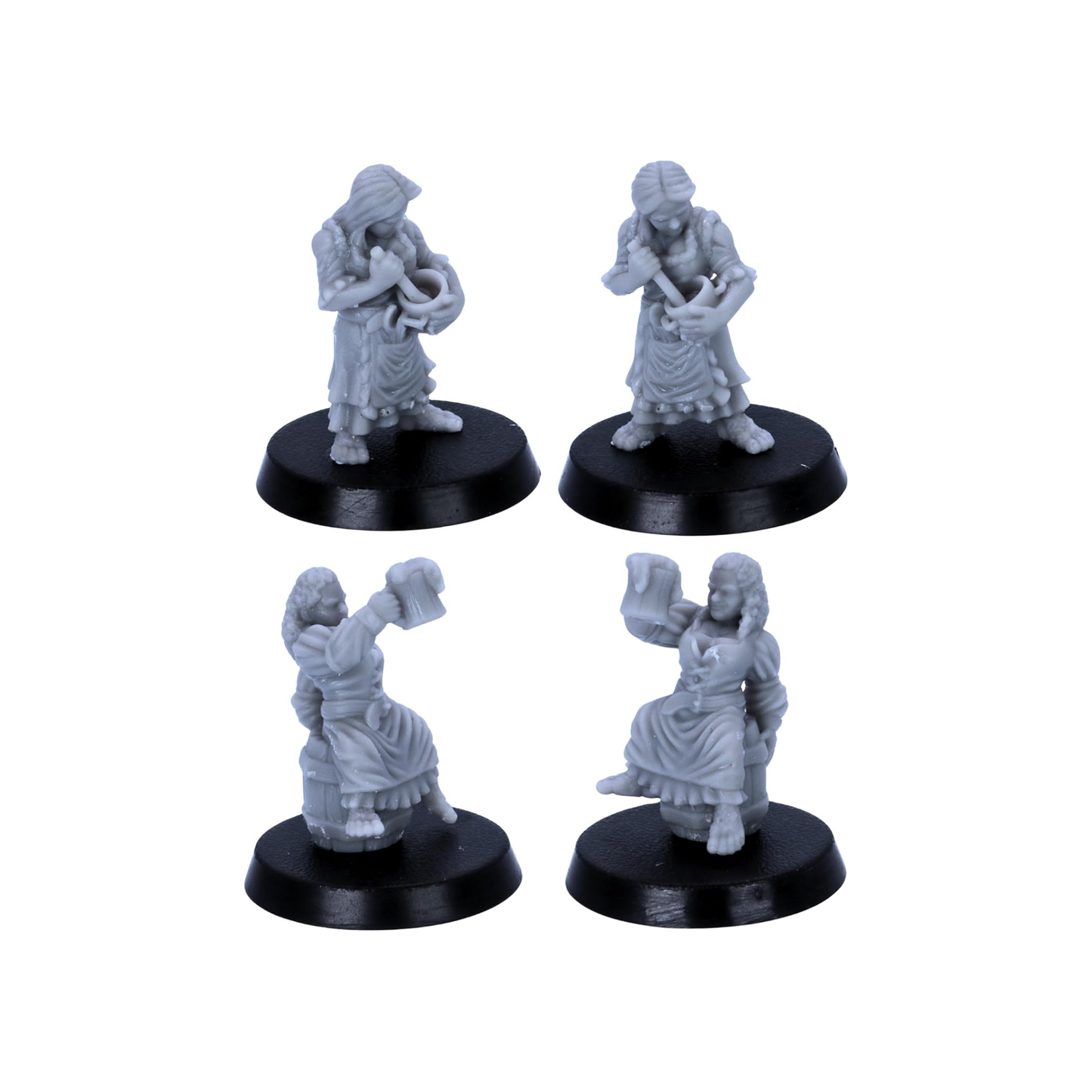 Detailed views of the halfling cook preparing food and brewmaster raising a tankard.