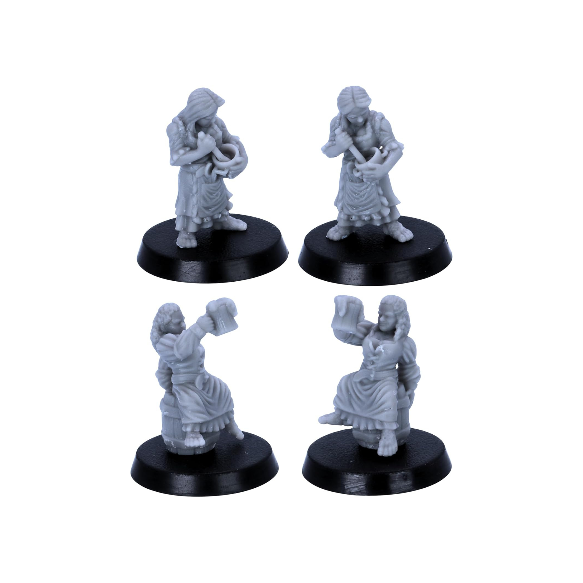 Detailed views of the halfling cook preparing food and brewmaster raising a tankard.