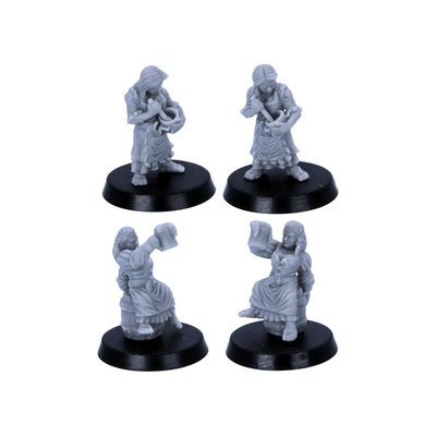 Detailed views of the halfling cook preparing food and brewmaster raising a tankard.