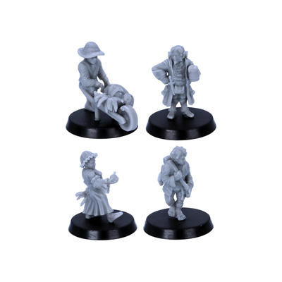 Selection of halfling villagers including gardener, travelling wayfarer, grocer and tinker.