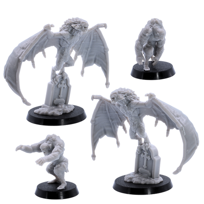 Unpainted winged graveyard monster and undead miniatures from the Halloween Monster Collection shown from multiple angles.