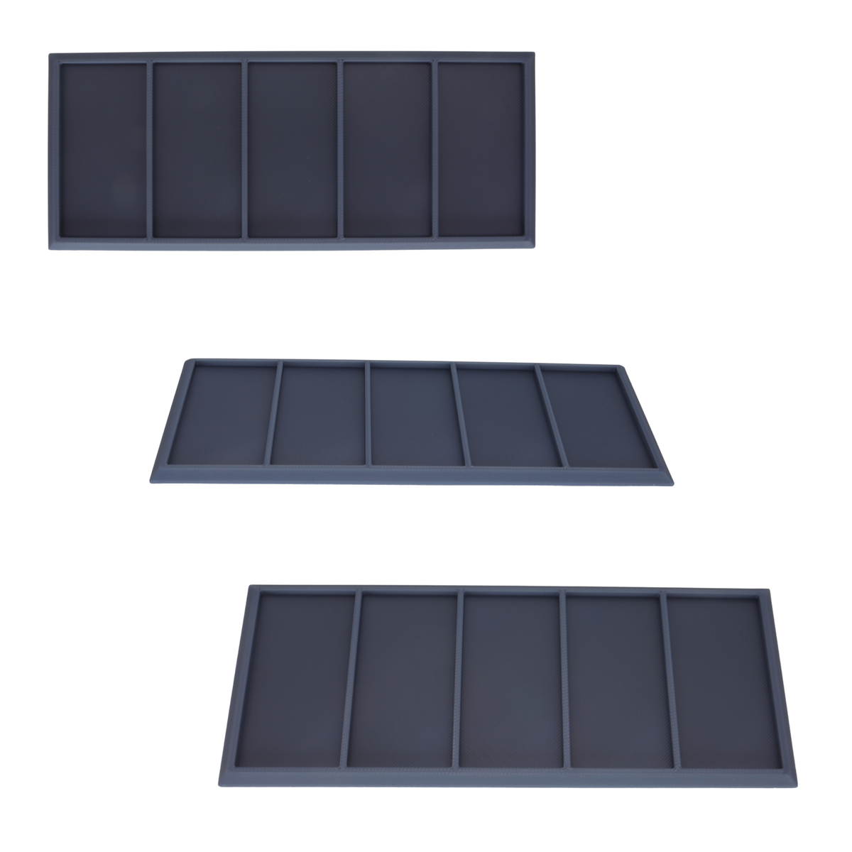 Heavy Cavalry Movement Tray shown from top and angled views with five rectangular miniature spaces.
