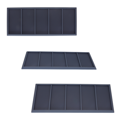Heavy Cavalry Movement Tray shown from top and angled views with five rectangular miniature spaces.