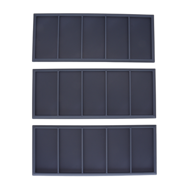 Top view of three Heavy Cavalry Movement Trays showing five individual 60x30mm miniature slots per tray.