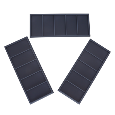 Three Heavy Cavalry Movement Trays arranged to show the five-model rectangular formation layout.