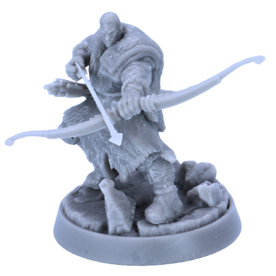 Front view of unpainted Hegar Manhunter miniature posed as a fantasy ranger archer.