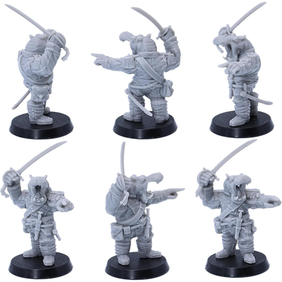 Hippo warrior with raised sabre and commanding gesture shown from multiple angles.