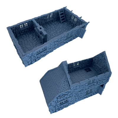 Hollyhock Cottage shown opened to reveal the removable upper section and detailed playable interior.