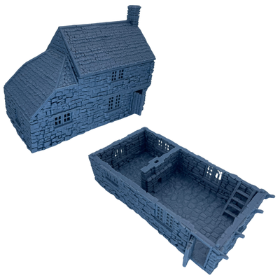 Hollyhock Cottage shown with the upper building section removed to access the ground-floor interior.