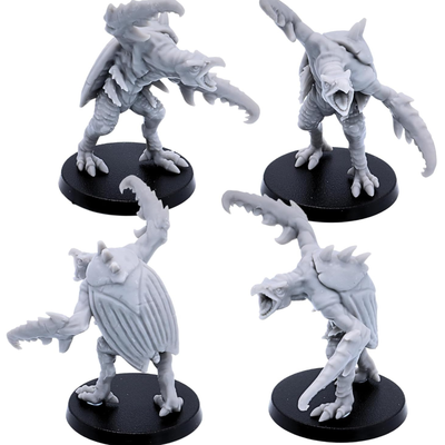 Crouching Hook Horror miniature with large hooked forelimbs and armored back.
