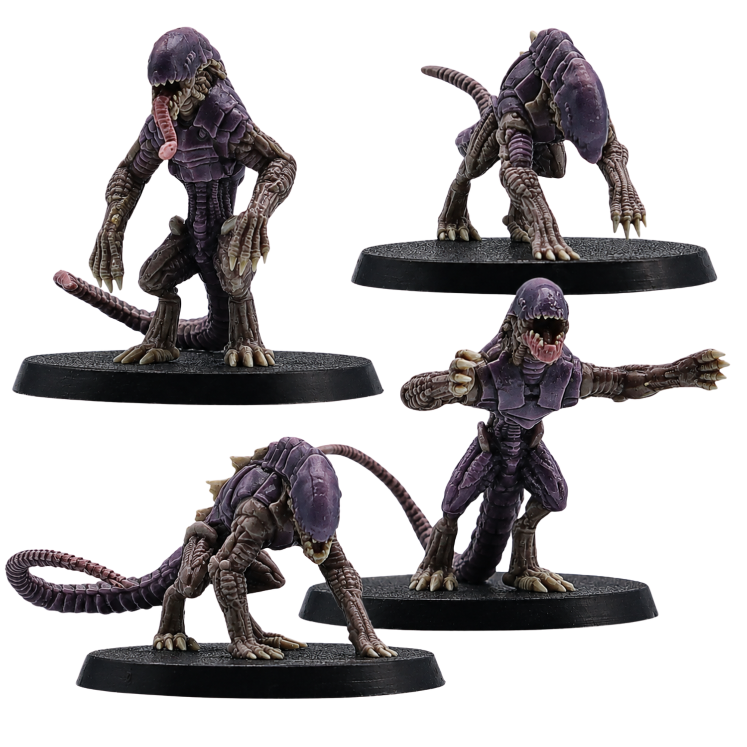 Painted Hounds of Tindalos miniatures set by Epic Miniatures featuring four alien horror beast poses.