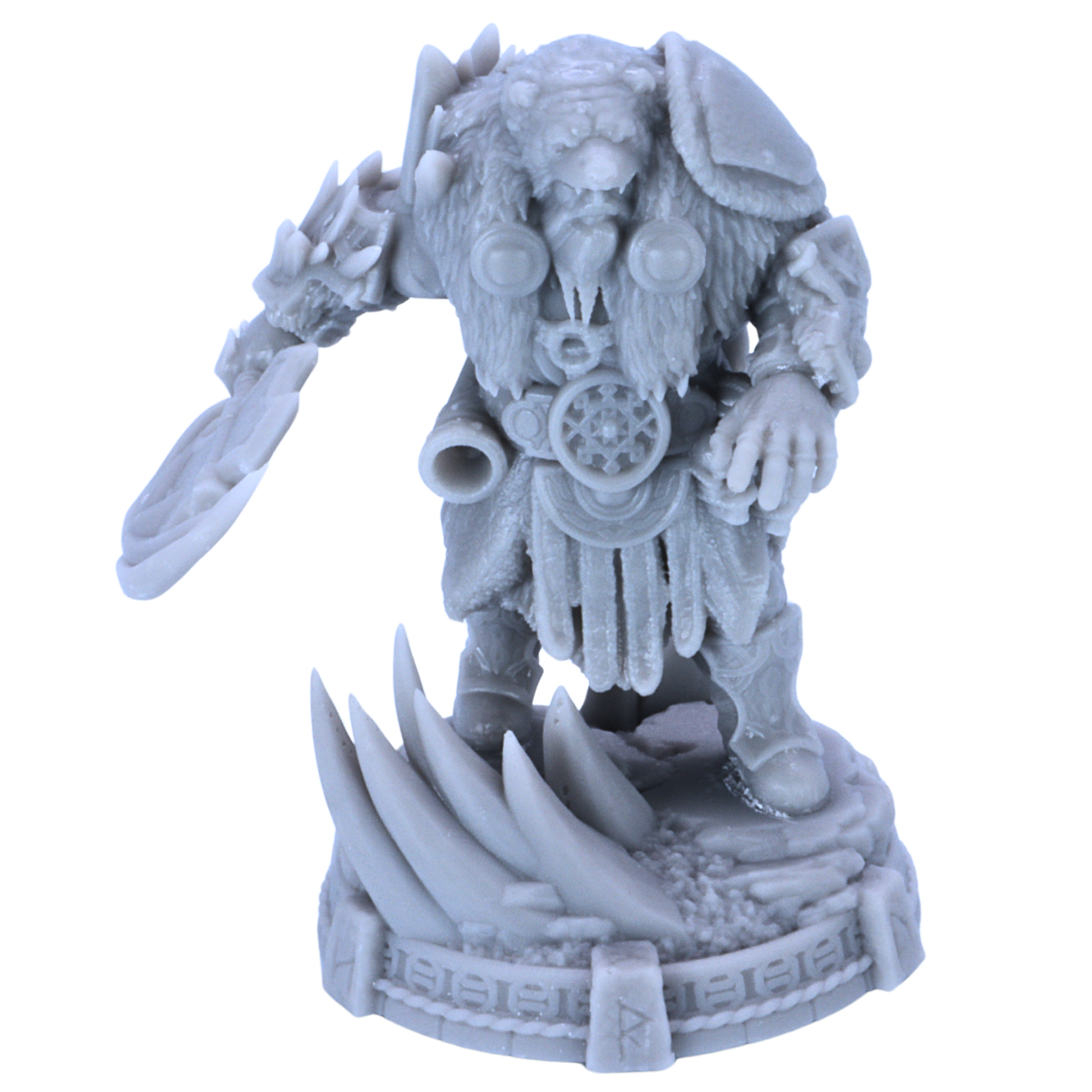 Front view of unpainted Icebjorn Horgast miniature standing on a detailed 32mm round base.