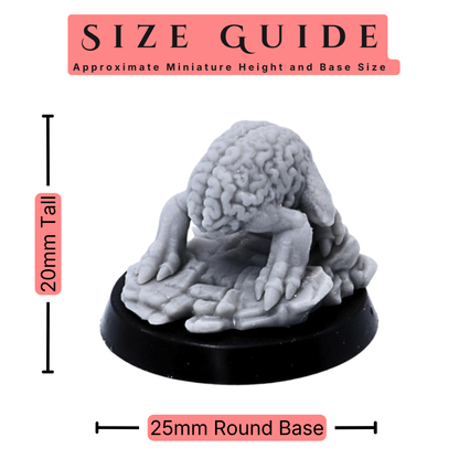 Size guide for Intellect Crawlers miniature showing 20mm approximate height and 25mm round base size.