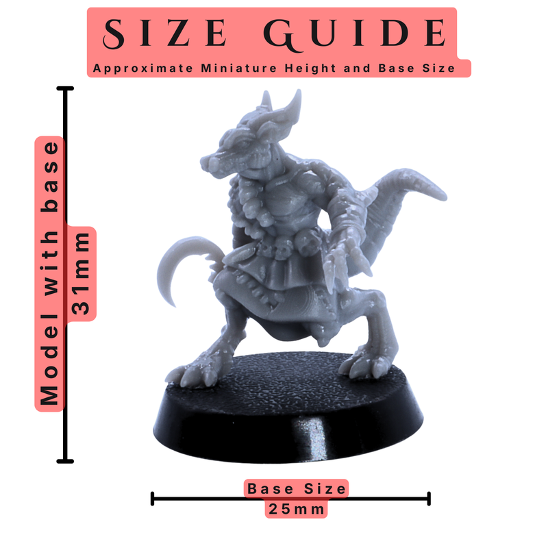 Size guide for Kobold Army miniature showing 31mm model height with 25mm round base.