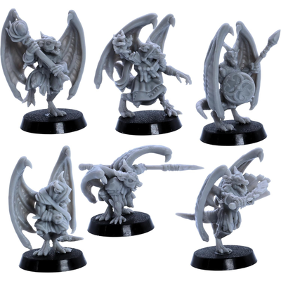 Unpainted robed kobold miniature holding a staff for fantasy RPG encounters.