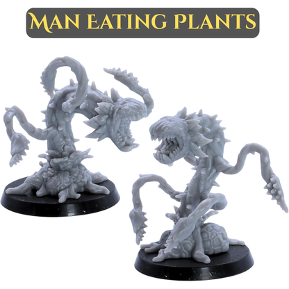 Large carnivorous Man Eating Plant fantasy miniatures with tooth-filled mouths and twisting vines.