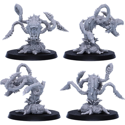 Large carnivorous plant monster shown from front, side and rear angles.