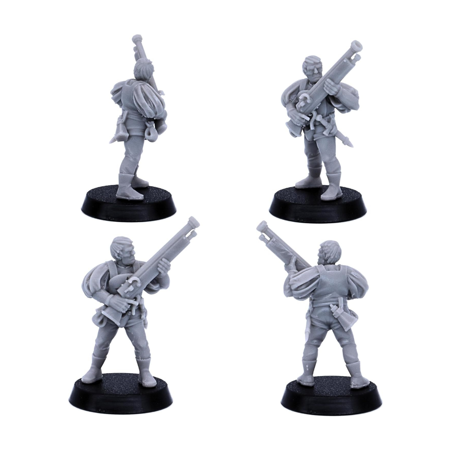 Medieval gunner miniature carrying a large early firearm across the body.