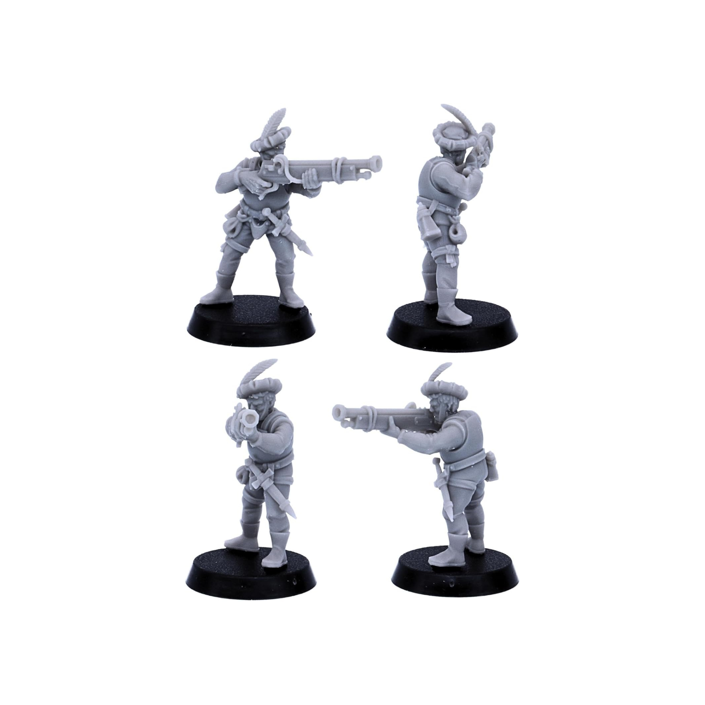 32mm Medieval Gunner shown from front, side and rear angles with detailed clothing and equipment.